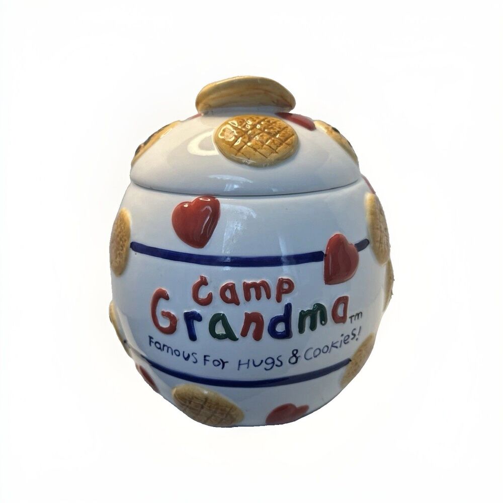 VTG Camp Grandma Cookies Hearts All Over Vintage Y2K 2000s Ceramic Cookie Jar